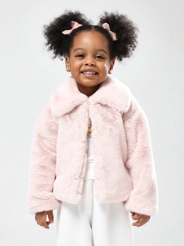 SUMWON Children Winter Teddy Bear Jacket Plush Fur Coat Soft Fuzzy Outerwear With Pink Bow Accessories Formal Special Occasion Party Wedding Girls Fashion