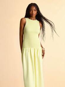 CAJUNI Women's Backless Hollow-Out Yellow Dress-Basic Dress/Going Out Tops Women - Yellow - View 1