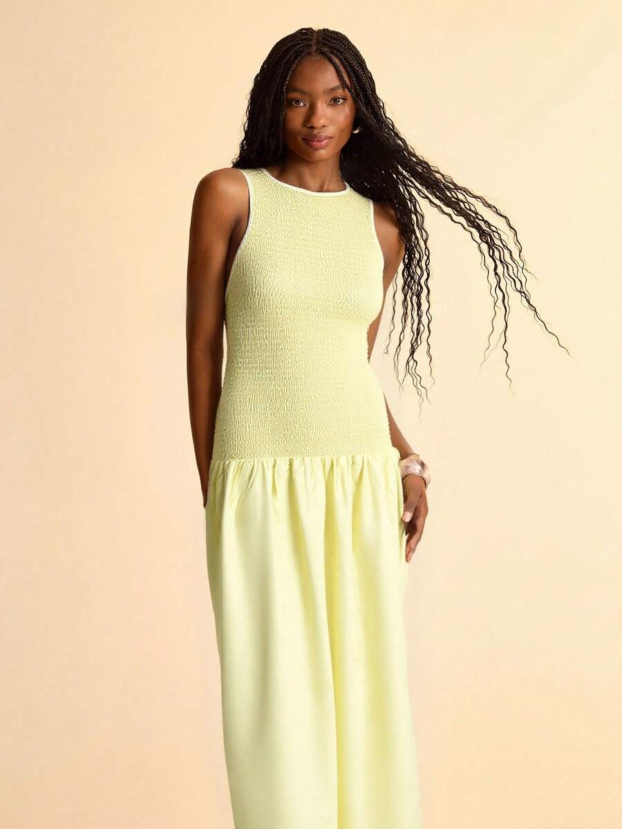 CAJUNI Women's Backless Hollow-Out Yellow Dress-Basic Dress/Going Out Tops Women - Yellow - View 1