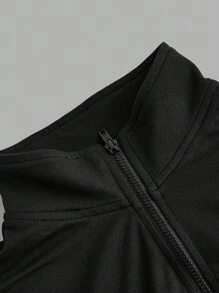 SHEIN EZwear 2pcs Pink & Black Knit Zip-Up Long Sleeve T-Shirt For Women, Suitable For Autumn/Winter,Fall Tops - Multicolor - View 7