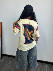 Rovax 女士休闲V领短袖字母印花T恤，夏季 - 彩色 - 查看 2