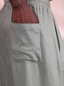 SUMWON Linen Wide Leg Summer Pants Relaxed Fit Drawstring Beach Resort Lounge Casual Trousers Vacation Wear - Army Green - View 7