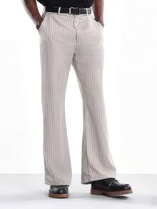 SUMWON Retro Pinstripe Flare Fit Trousers Professional Dress Pants Classic Business Office Formal Slacks Wedding Evening Party Autumn Winter Collection - Khaki - View 5