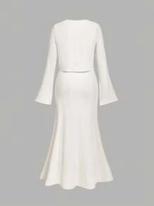 SHEIN MOD Conjunto de 2 piezas para mujer talla grande con vestido de tirantes finos y chaqueta - Albaricoque - Ver 7