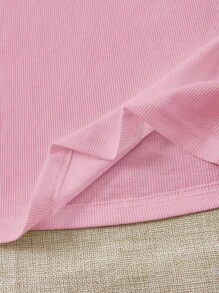 Soleia 2pcs/Set Rib Knit Round Neck Cap Sleeve Fitted T-Shirt Set Suitable For Going Out - Multicolor - View 5