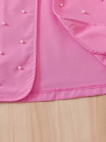 3 件女童套装：白色长袖圆领 T 恤 + 串珠粉色背心 + 宽松松紧腰阔腿裤，适合日常、通勤、休闲装、返校季、所有季节 - 粉色 - 查看 4