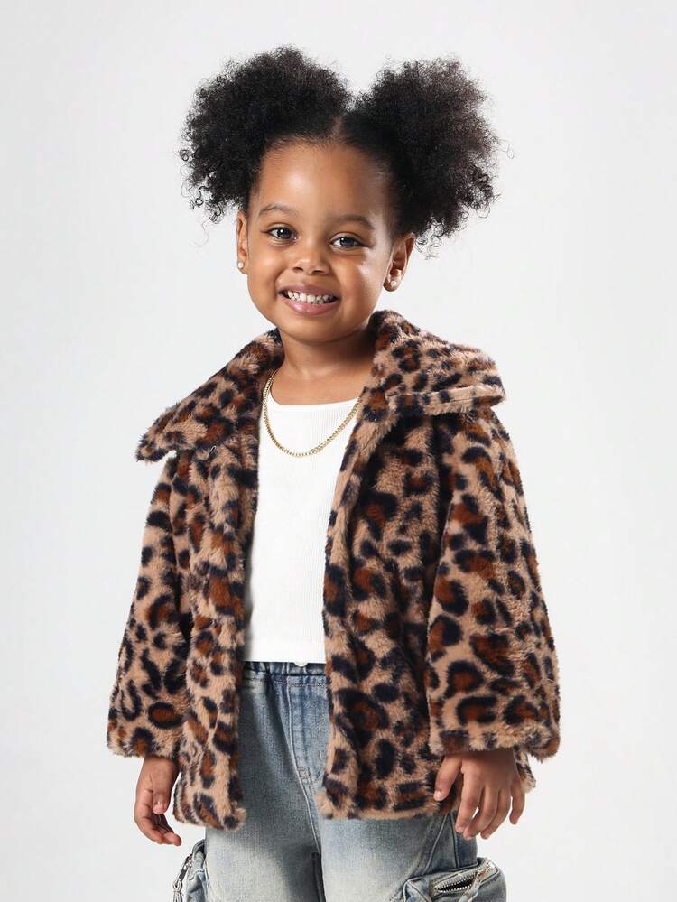 Leopard Print Faux Fur Coat With Collar