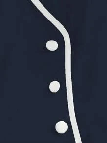 Selianne V领无袖收腰A字型优雅时尚夏装 - 藏蓝色 - 查看 4