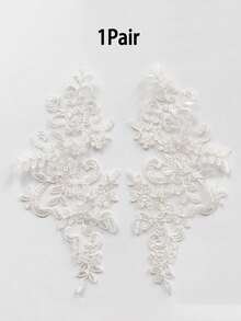 1pair Women Lace Applique Floral Corded Bridal Evening Dress Wedding Costume DIY Motif - White - View 9