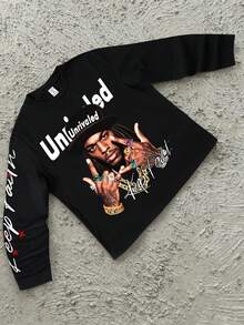 Bolty 一件式青少年男童休闲运动学院风圆领长袖T恤，涂鸦图案，适合儿童返校、生日派对、晚宴、演出、婚礼、洗礼、开幕式等场合，日常穿着也十分合适，适合上学、旅行、运动，也适合秋冬季节。Y2K慢跑裤哥特街头风黑色复古秋季 - 黑色 - 查看 4