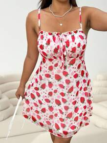 Solflare Plus Size Holiday Casual Strawberry Print Slip Dress - Multicolor - View 2