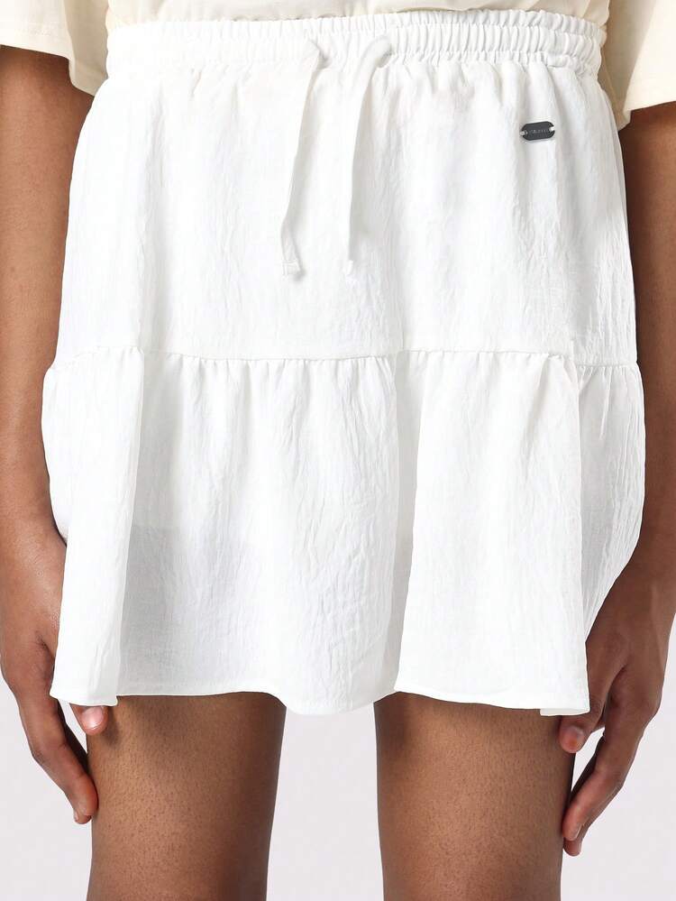 Textured A-Line Skater Skirt With Drawstring Waist