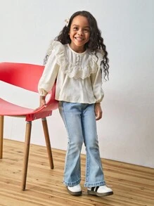 Maija Kids Maija Kids Young Girl Round Neck Ruffle Trim Long Sleeve Blouse Fall Winter - Apricot - View 5