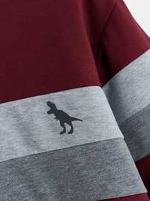 Sweatshirt Lengan Panjang Leher Bulat Motif Dinosaurus Abu-abu Garis Kontras untuk Anak Laki-laki Remaja, Pakaian Sekolah Kasual Musim Gugur untuk Kembali ke Sekolah, Musim Dingin dan Gugur - Burgundy - View 3