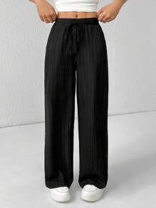 SHEIN PETITE Quần ống rộng họa tiết ba mảnh dành cho nữ màu đen + trắng + xanh lá cây - Nhiều màu - Xem 5