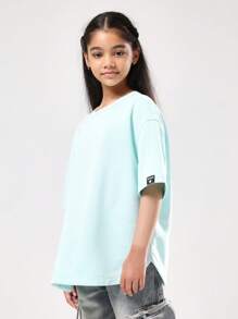 SUMWON Camiseta oversize de color verde menta para adolescentes, de corte relajado, cuello redondo, manga corta, hombros caídos, bajo curvo, básica y esencial para uso diario en verano y primavera - verde menta - Ver 5