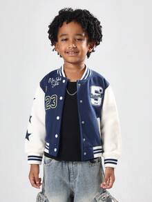 SUMWON Toddler Boys Brooklyn Varsity Bomber Jacket Letter Graphics New York State Number 23 Casual Baseball Outerwear With Stars And Stripes