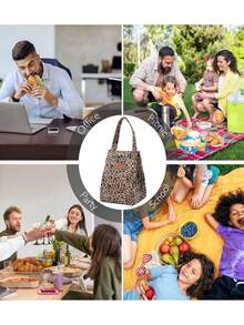 Brown Leopard Print Insulated Lunch Bag - Reusable Waterproof Thermal Tote With Pocket For Work, School, Picnic | Food Temperature Control | Portable Office Essentials - Brown - View 8