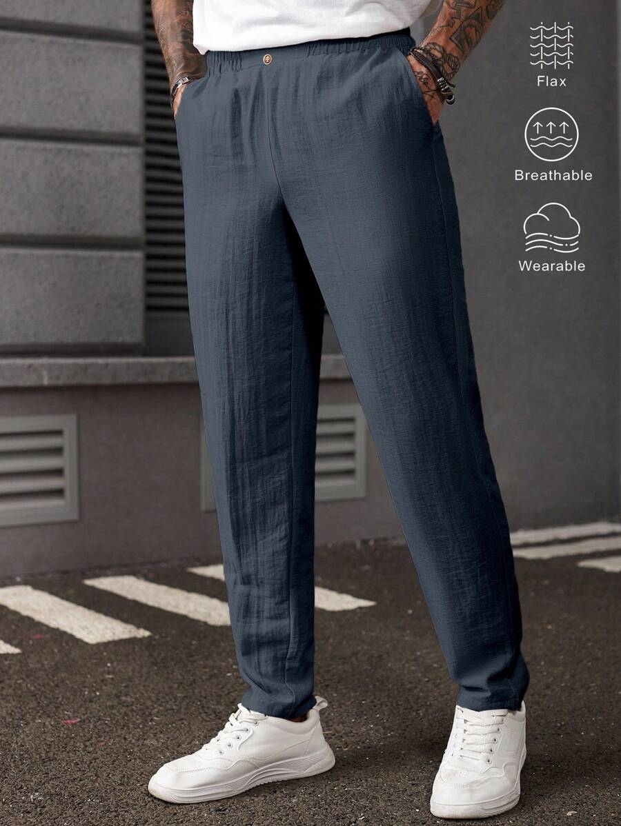 Manfinity Homme Pantalones casuales de hombre de unicolor, cómodos y transpirables, sueltos para uso diario, para otoño - azul real - Ver 1