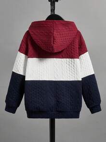 SHEIN Sudadera informal de hombros caídos y bloques de color para niño preadolescente, para invierno y otoño - Rojo - Ver 2