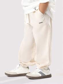 SUMWON 男童亚麻套穿裤，弹力踝部束口设计，休闲宽松版型，适合春秋日常穿着，舒适百搭，秋冬皆宜。 - 杏色 - 查看 4