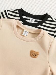 SHEIN 4 件套男女宝宝可爱卡通印花长袖运动衫和裤子套装，休闲秋冬装 - 彩色 - 查看 9