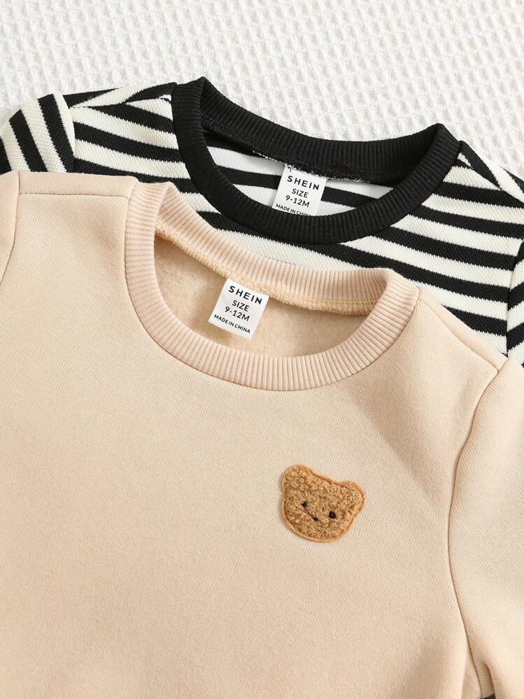 SHEIN 4pcs/Set Unisex Baby Boy & Baby Girl Cute Cartoon Print Long Sleeve Sweatshirt And Pants Set, Casual Autumn/Winter Clothes Fall - Multicolor - View 9