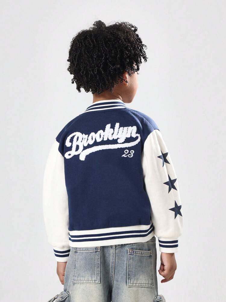 Varsity Bomber Jacket With Contrasting Sleeves And Letter Graphics