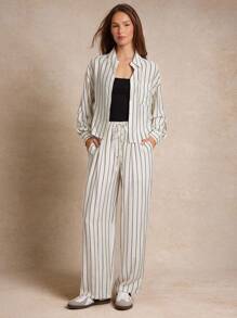 WESTFADE Quần ống đứng cạp cao có dây rút, dáng suông, kẻ sọc, phong cách đồng quê miền Tây, thích hợp cho các buổi hòa nhạc, mùa thu, mùa đông, phong cách Boho, dễ thương, thường ngày, đi nghỉ mát, phong cách cao bồi Nashville. - Nhiều màu - Xem 1