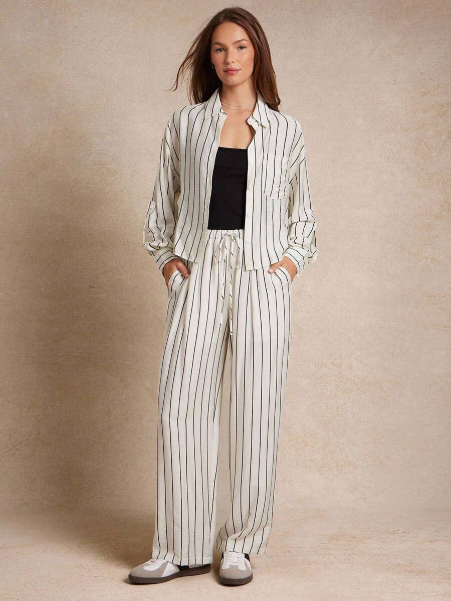 WESTFADE Quần ống đứng cạp cao có dây rút, dáng suông, kẻ sọc, phong cách đồng quê miền Tây, thích hợp cho các buổi hòa nhạc, mùa thu, mùa đông, phong cách Boho, dễ thương, thường ngày, đi nghỉ mát, phong cách cao bồi Nashville. - Nhiều màu - Xem 1