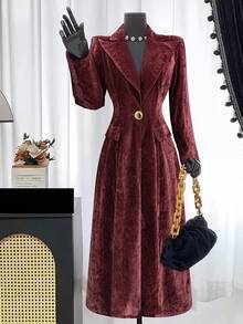 SHEIN Clasi 大码女式夹克，休闲中式风格，适合派对、聚会、街头、度假、圣帕特里克节、复活节、情人节、圣诞节、感恩节、舒适、宽松、百搭、修身、春夏、独立日 - 酒紅色 - 查看 1