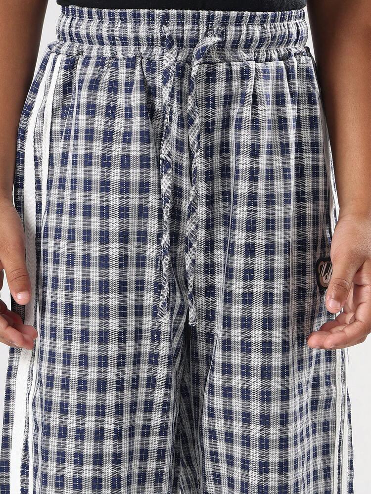 Plaid Check Print Wide Leg Pants With Side Stripe