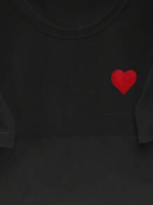 SHEIN 大码宽松心形刺绣女式 T 恤 - 黑色 - 查看 6