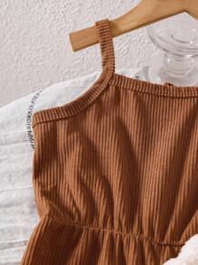 SHEIN 女婴粉色休闲厚羊毛格子提花连体衣套装，秋冬 - 杏色 - 查看 7