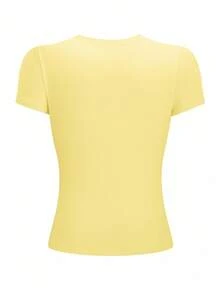 INAWLY 女士修身圆领T恤，饰有刺绣柠檬图案 - 黃色 - 查看 2