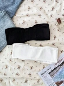 SHEIN 2 Stück/Set Einfacher, bequemer gepolsterter plissierter hautfreundlicher trägerloser BH-Set für Teenager-Mädchen