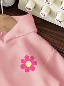 Baby Girl Letter Print Thick Hooded Long Sleeve Sweatshirt, Suitable For Autumn/Winter, Pink Fall - Baby Pink - View 4