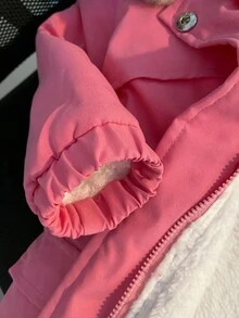 SHEIN 1 件婴儿女孩冬季时尚休闲街头风格粉色长袖连帽夹克，带白色毛皮衬里和卡其色毛皮饰边，适合学校和户外使用 - 玫紅色 - 查看 4