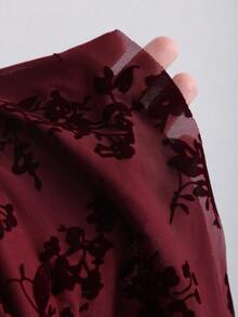 Sweetra 女式复古优雅性感抹胸领结万圣节派对连衣裙，秋季 - 酒紅色 - 查看 6