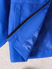 Young Boy Colorblock Hooded Zip-Up Windbreaker Jacket With Pocket, Loose Fit Casual Spring/Fall Outerwear - Blue - View 5