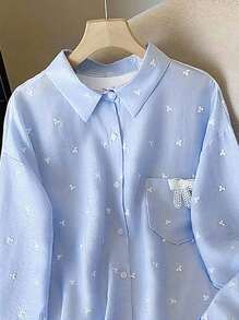 Resyla Camisa holgada casual de mujer con bordado de manga larga