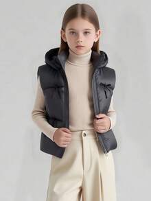 1pc Tween Girl Solid Color Bow Vest, Casual Vest For Autumn/Winter Fall - Black - View 6