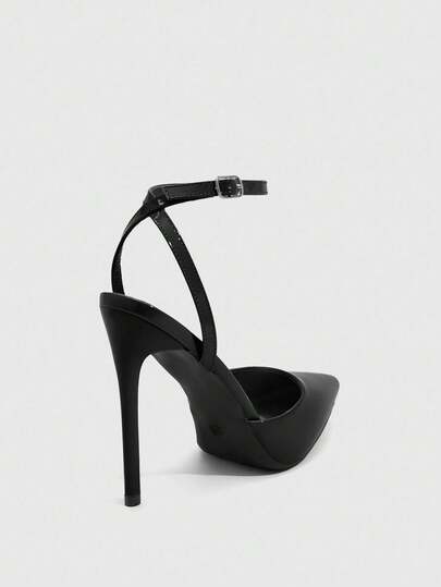 CUCCOO SZL Women's Black Pointed Toe Stiletto High Heel Sexy Evening Party Ladies High Heel Pumps With Ankle Strap For Christmas Spring Shoes