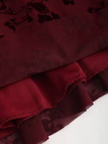 Sweetra 女式复古优雅性感抹胸领结万圣节派对连衣裙，秋季 - 酒紅色 - 查看 5