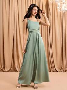 Rochie din satin cu un singur umăr, cu bretele spaghete și crăpături înalte, elegantă pentru nunți, bal, petrecere de ziua de naștere, Crăciun, Halloween, întoarcerea la școală, sezonul absolvirii