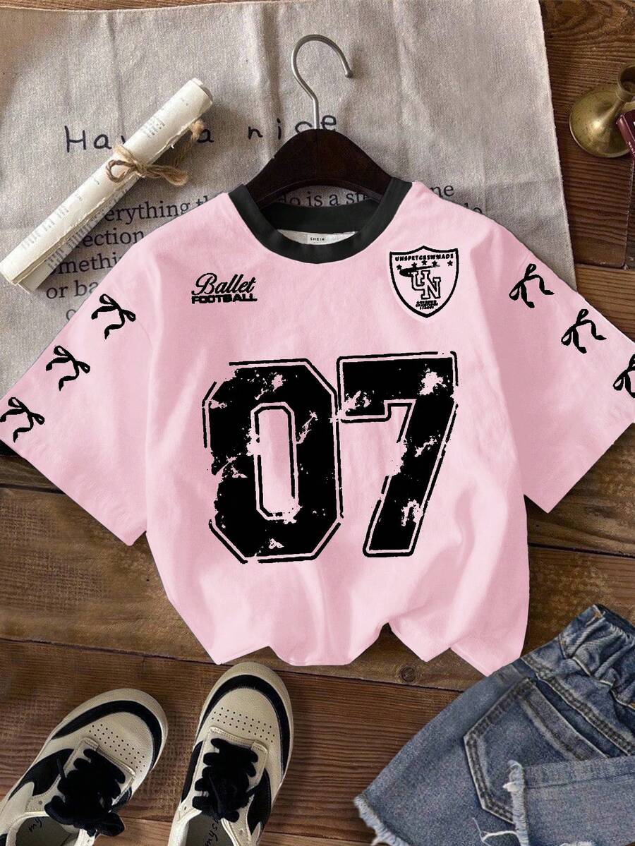 Áo thun dệt kim cỡ lớn in chữ số và thắt nút đơn giản, phong cách Punk dành cho nữ sinh trung học, phong cách tối giản, ngọt ngào, phong cách đường phố, phong cách Punk, áo thun Jersey số 07, thích hợp cho mùa hè, mùa tựu trường, áo, áo sơ mi, áo phông, quần áo nữ sinh trung học, áo phông in hình, phong cách Downtown Girl Aesthetic - trắng - Xem 1