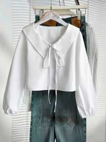 Chemise décontractée de couleur unie avec lacets pour préadolescentes