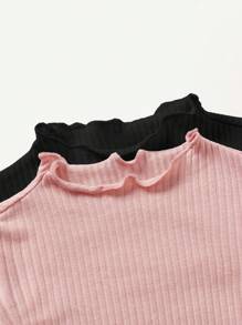 Cozy Pixies Set de 2 piezas de top de manga larga de unicolor con cuello de volantes casual y versátil para niña bebé - Multicolor - Ver 4