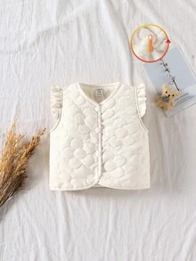 SHEIN Vintaside Kids 女婴绗缝背心，荷叶边装饰，保暖内衬，可爱舒适，适合室内外穿着，秋冬季节皆宜。 - 杏色 - 查看 3