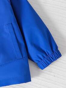 Young Boy Colorblock Hooded Zip-Up Windbreaker Jacket With Pocket, Loose Fit Casual Spring/Fall Outerwear - Blue - View 3